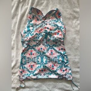 NEW - Floral Print Crisscross Ruched Swim Tank Top